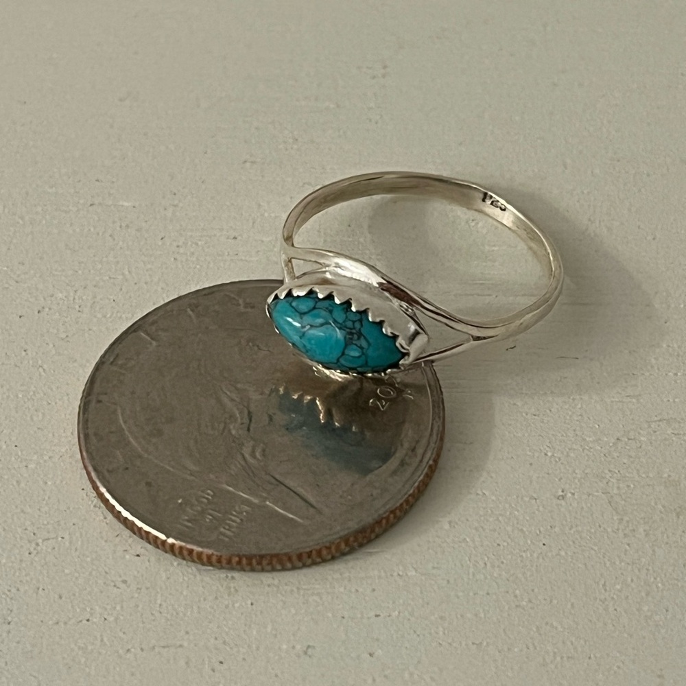 925 Solid Sterling Silver Eye Shaped Turquoise Ge… - image 5